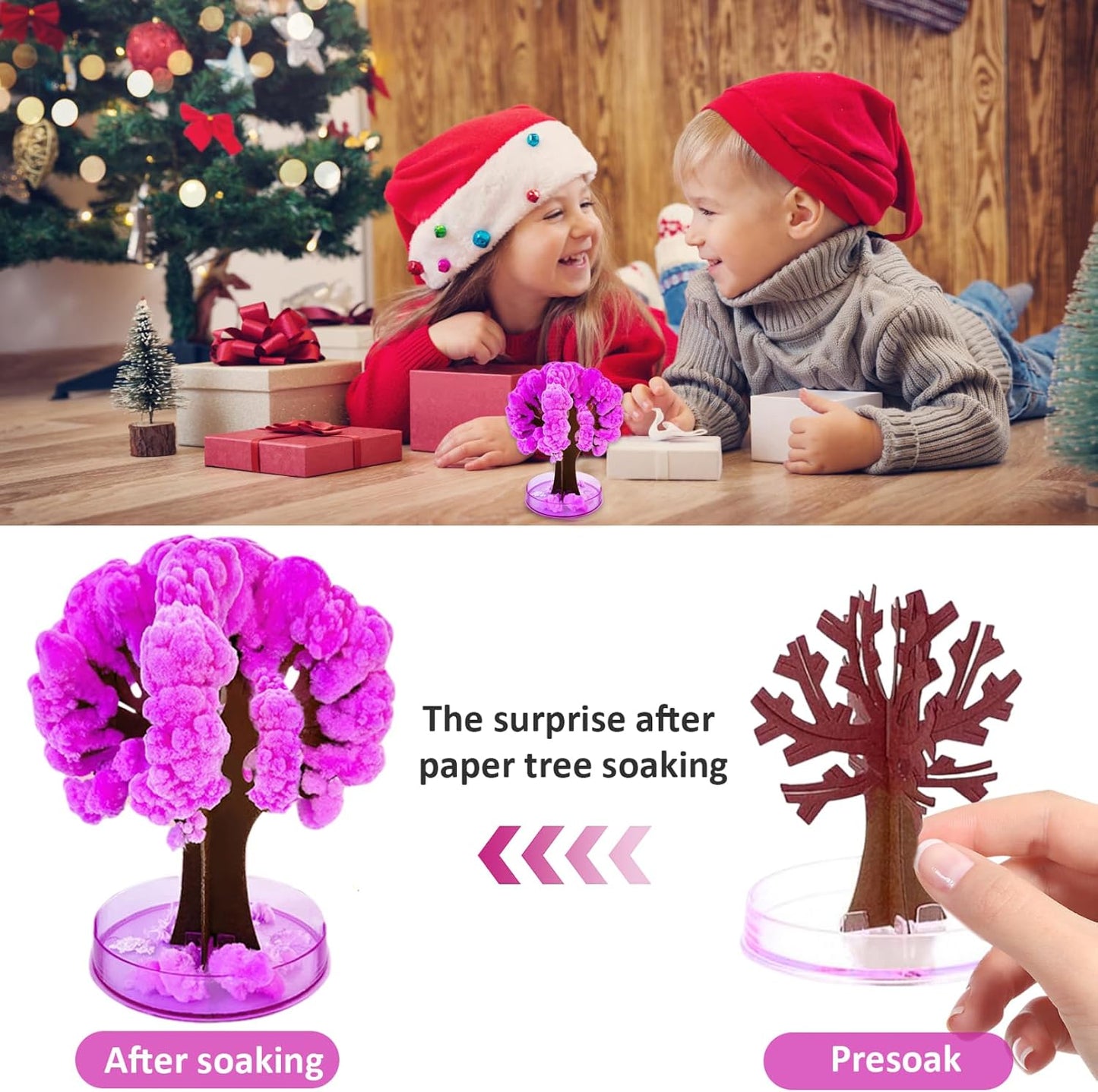2Pcs Crystal Growing Tree with 3 Potions Mini Paper Crystal Growing Kit for Kids Creative Educational DIY Science Kit for Desk Bookshelf Home Classroom Decor