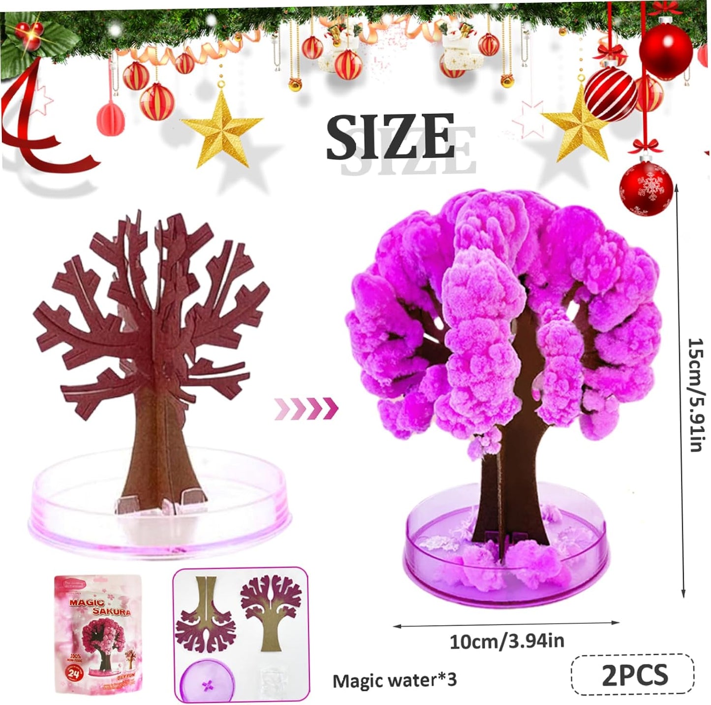 2Pcs Crystal Growing Tree with 3 Potions Mini Paper Crystal Growing Kit for Kids Creative Educational DIY Science Kit for Desk Bookshelf Home Classroom Decor