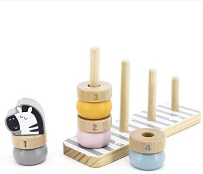 Geometric Wooden Animal Stacker, Stacking & Nesting Educational Stacking Tower with Rings and Animals for Toddlers