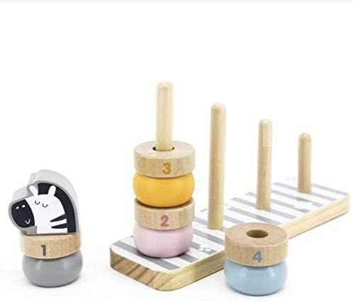 Geometric Wooden Animal Stacker, Stacking & Nesting Educational Stacking Tower with Rings and Animals for Toddlers