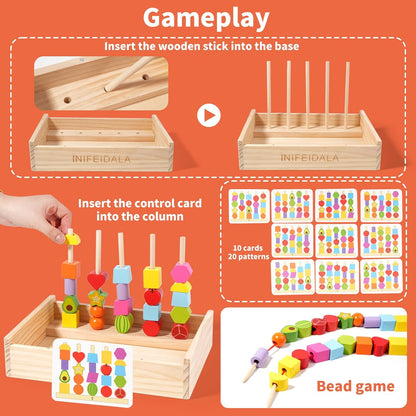 Wooden Peg Board Beads Sequencing Toy Set - Fine Motor Skills Toys,Apple Picking Magnetic Tree Toy