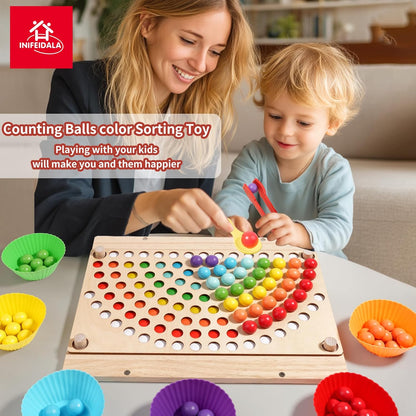 Wooden Peg Board Beads Sequencing Toy Set - Fine Motor Skills Toys,Apple Picking Magnetic Tree Toy