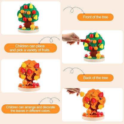 Wooden Peg Board Beads Sequencing Toy Set - Fine Motor Skills Toys,Apple Picking Magnetic Tree Toy