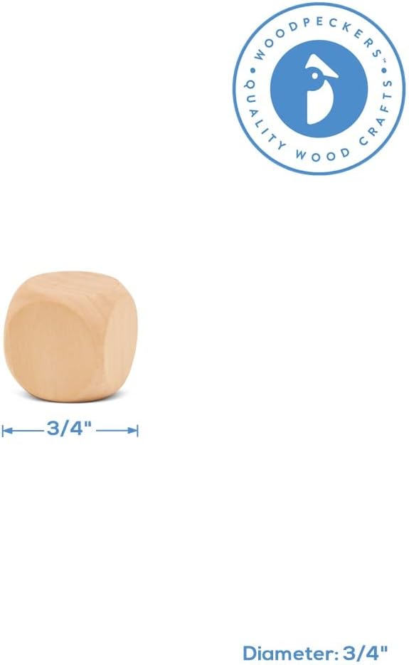 Blank Wooden Dice for Crafting and Games, 1.5 Inch Wood Blocks for Crafts, Pack of 3 Unfinished Small Wooden Blocks for Crafts, Small Wooden Cubes for Games & Party Decor, by Woodpeckers