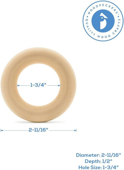 Wood Rings for Crafts 3 Inch, Pack of 5 Unfinished Wooden Rings for Macrame and Jewelry-Making, by Woodpeckers