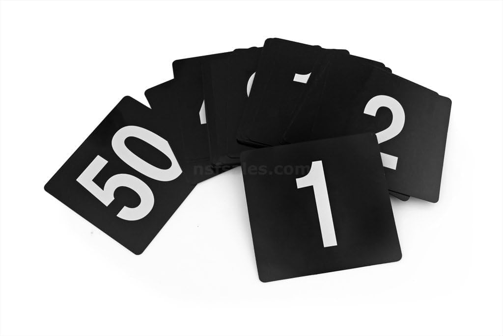 New Star Foodservice 23084 1-100 Double Side Plastic Table Numbers, 4" x 4" Inch, Light Grey on Black
