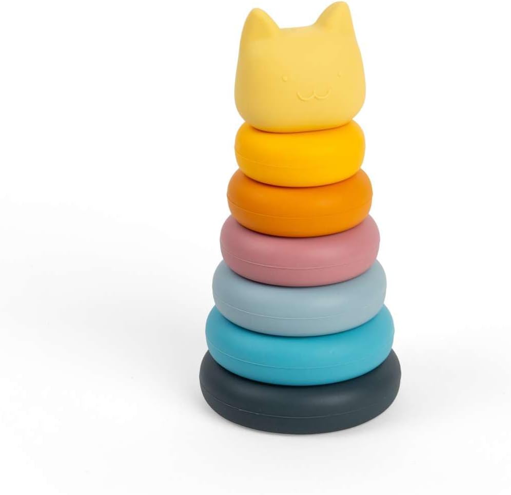 Bigjigs Toys Silicone Stacking Cat - 7pcs Rainbow Animal Stacker Toy, Montessori Activity, Babies & Toddlers Early Learning, Made from 100% Silicone, Gifts for 5 Month Olds +