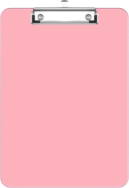 Rimilak Plastic Clipboards with Low Profile Metal Clip, Translucent Board, 12.5 x 9 In Letter Size, Office Supply, Back to School, Pink