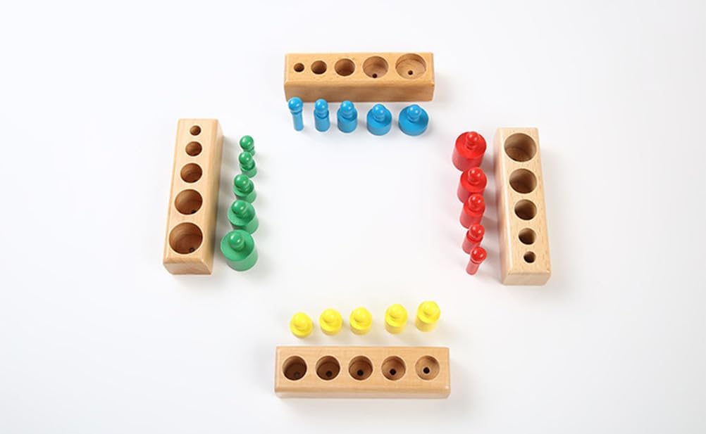 Montessori Colorful Socket Cylinders, Wooden Sensory Toy, Shape & Color Recognition