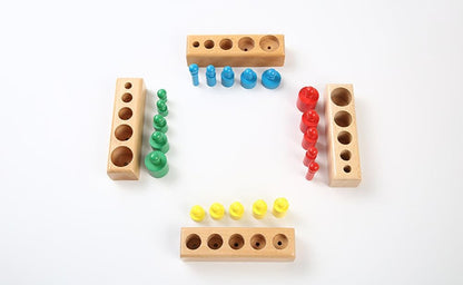 Montessori Colorful Socket Cylinders, Wooden Sensory Toy, Shape & Color Recognition