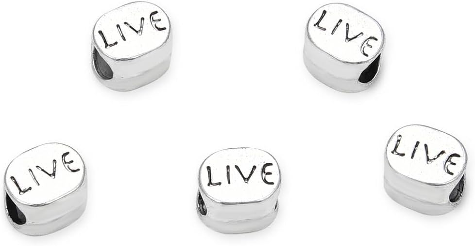 40pcs Live Love Laugh Large Hole Loose Beads (4.5mm Hole) Antique Silver Metal Spacer for DIY Craft Jewelry Making MEC-C9