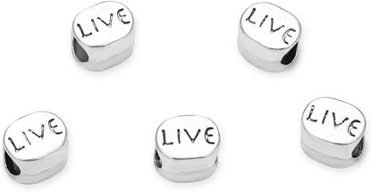 40pcs Live Love Laugh Large Hole Loose Beads (4.5mm Hole) Antique Silver Metal Spacer for DIY Craft Jewelry Making MEC-C9