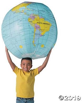 Fun Express Giant Inflatable Globe Beach Ball 33 Inch - Educational World Globe for Kids Classroom Learning | Earth Ball for Outdoor Play, Earth Day Activities & Geography Lessons VBS 2026