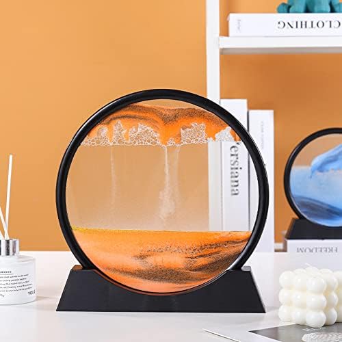 Arthink Moving Sand Art Picture in Motion Round Glass 3D Deep Sea Landscape, Dynamic Sand Art Sandscapes, Sensory Relaxing Desktop