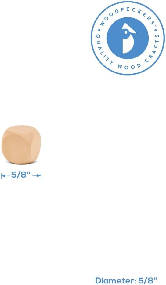 Blank Wooden Dice for Crafting and Games, 1.5 Inch Wood Blocks for Crafts, Pack of 3 Unfinished Small Wooden Blocks for Crafts, Small Wooden Cubes for Games & Party Decor, by Woodpeckers