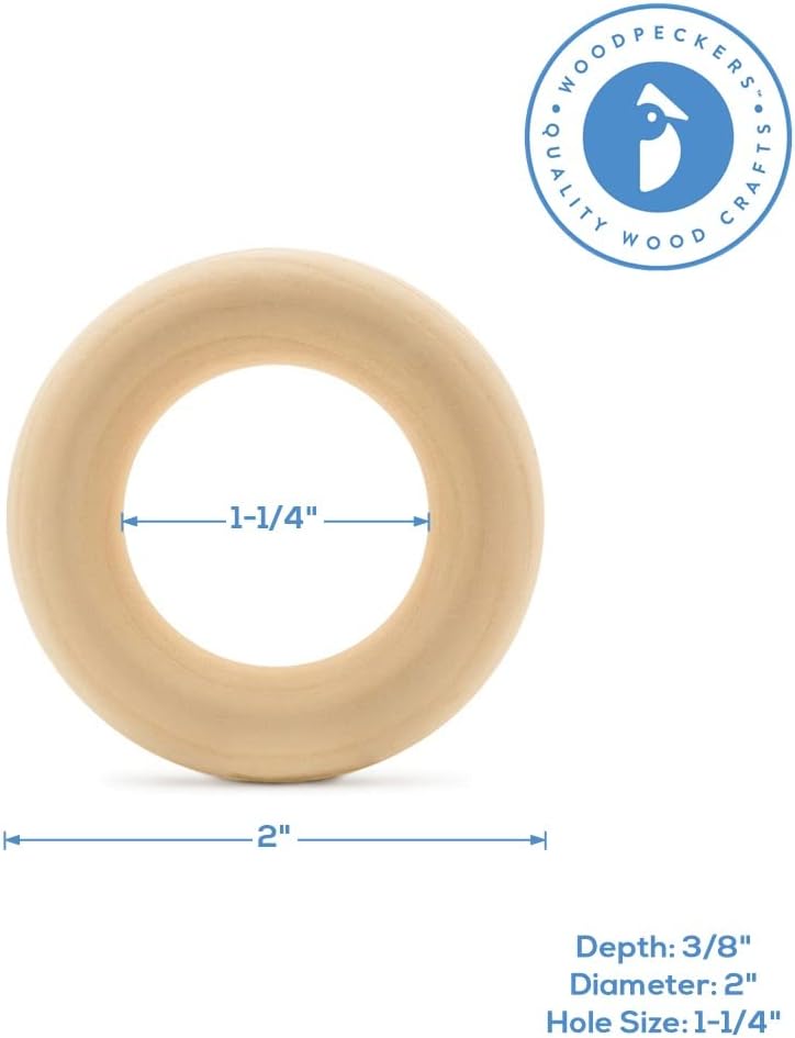 Wood Rings for Crafts 3 Inch, Pack of 5 Unfinished Wooden Rings for Macrame and Jewelry-Making, by Woodpeckers
