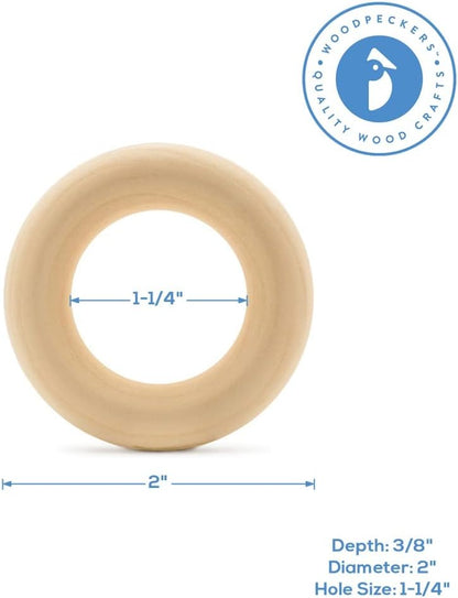 Wood Rings for Crafts 3 Inch, Pack of 5 Unfinished Wooden Rings for Macrame and Jewelry-Making, by Woodpeckers