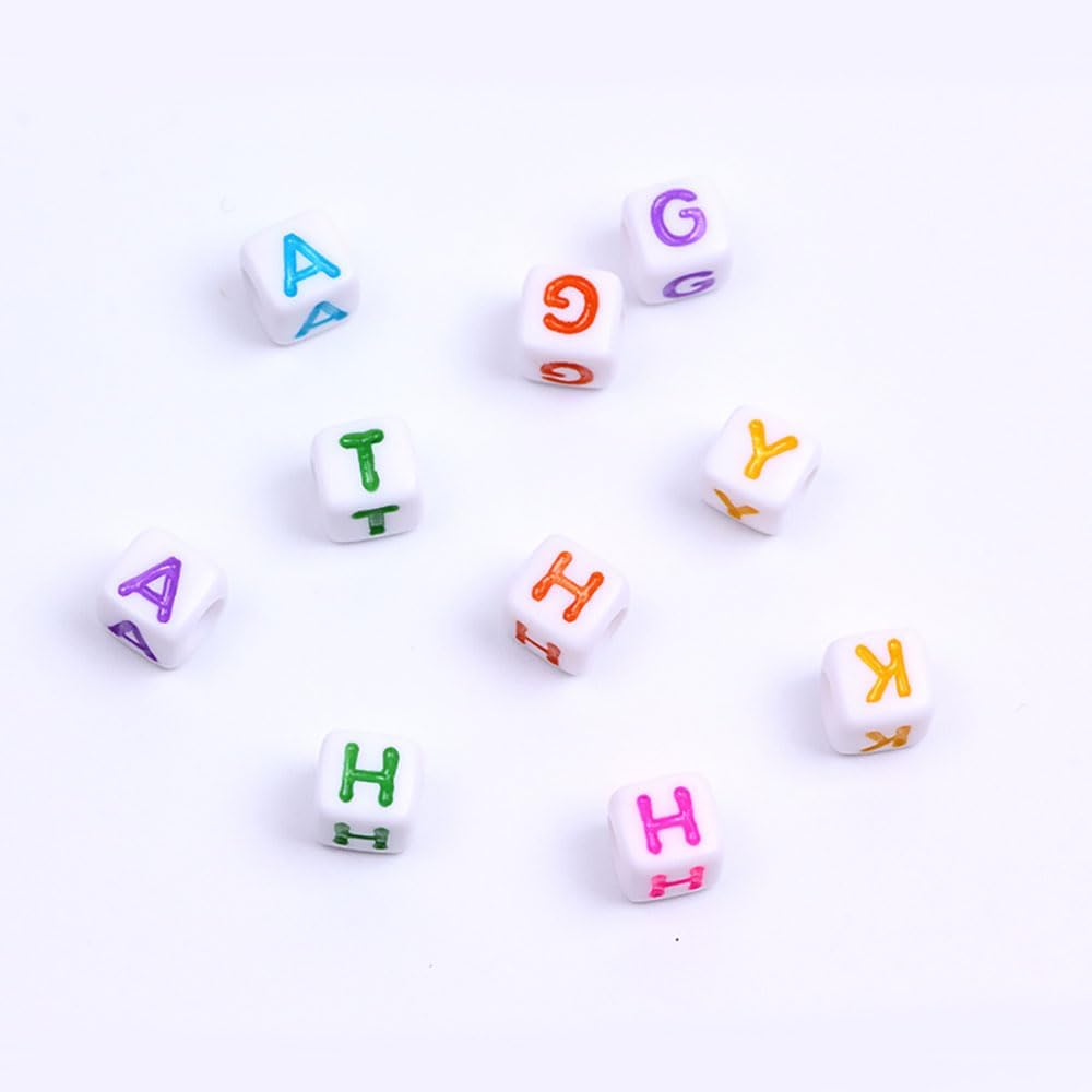 DAHI 400PCS Cube Letter Beads 8mm Alphabet Bead Colorful A-Z Acrylic Letter Beads for Jewelry Making (Color White 8x8mm)