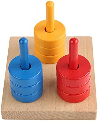 Adena Montessori Sorting Stacking Toy for Toddlers Colored Discs on 3 Colored Dowels