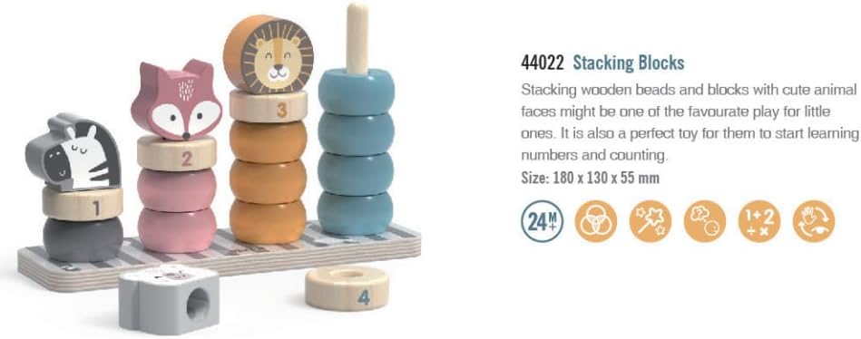 Geometric Wooden Animal Stacker, Stacking & Nesting Educational Stacking Tower with Rings and Animals for Toddlers
