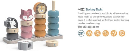 Geometric Wooden Animal Stacker, Stacking & Nesting Educational Stacking Tower with Rings and Animals for Toddlers