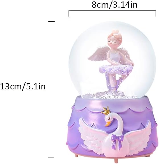 Ballerina Girl Swan Lake Musical Snow Globe, 80MM Glass Snowglobe Ballet Dancer Music Box with Colorful Lights for Girls Kids Daughter Granddaughter(Purple)