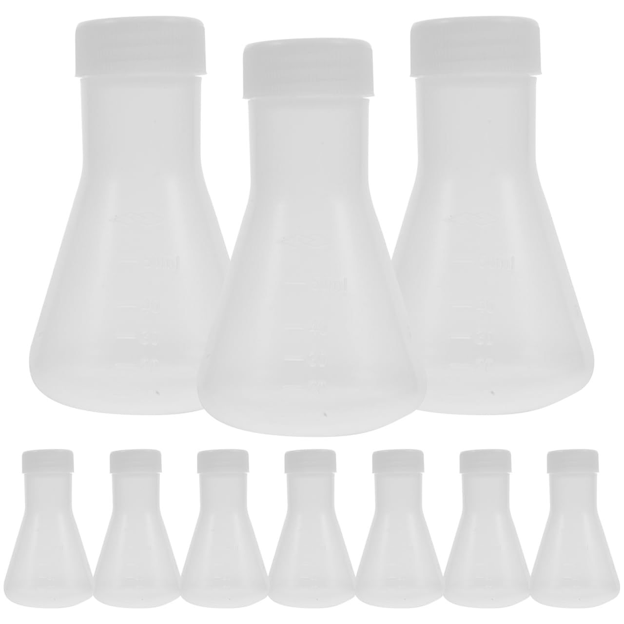 Hemobllo 10-Pack 50ml Plastic Erlenmeyer Flask Set with Screw Caps, BPA-Free PP Graduated Conical Flasks for Lab Experiment, Science Theme Party Favors, Potion Bottles for Liquor & Drinks, Leak-Proof