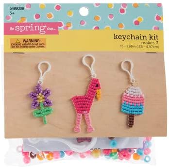 Keychain Craft Kit - Makes 3 Beaded (Flamingo, Flower, Popsicle)