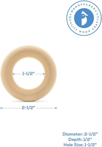 Wood Rings for Crafts 3 Inch, Pack of 5 Unfinished Wooden Rings for Macrame and Jewelry-Making, by Woodpeckers