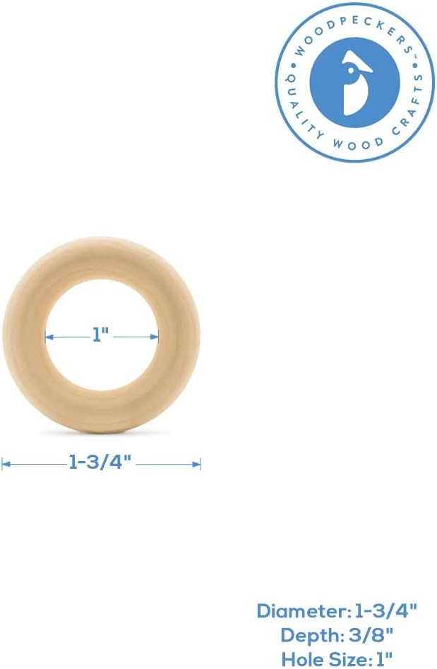 Wood Rings for Crafts 3 Inch, Pack of 5 Unfinished Wooden Rings for Macrame and Jewelry-Making, by Woodpeckers