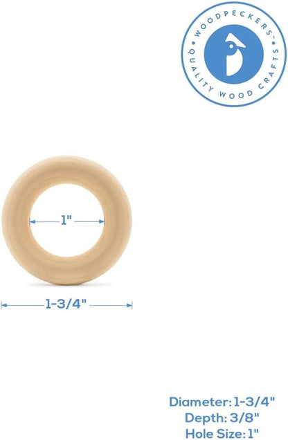 Wood Rings for Crafts 3 Inch, Pack of 5 Unfinished Wooden Rings for Macrame and Jewelry-Making, by Woodpeckers