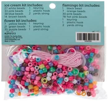 Keychain Craft Kit - Makes 3 Beaded (Flamingo, Flower, Popsicle)