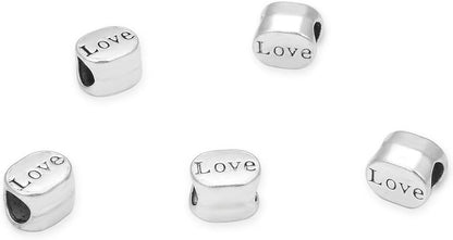 40pcs Live Love Laugh Large Hole Loose Beads (4.5mm Hole) Antique Silver Metal Spacer for DIY Craft Jewelry Making MEC-C9