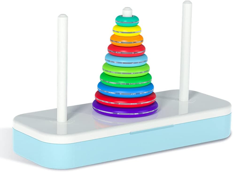 TANCH Hanoi Tower Puzzle All in One Logical Thinking Tower of Hanoi Brain Teaser Puzzle Stacking Boxes Game Toys for Kids and Adults (8 Rings)