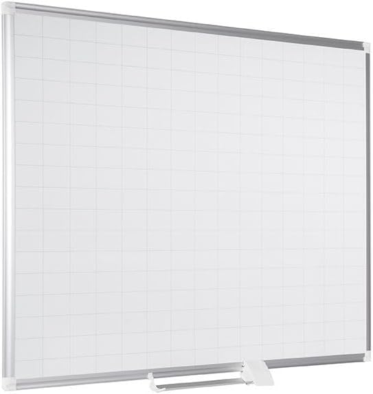 MasterVision gridded Magnetic Steel Dry Erase Planning Board, 1 x 2 Grid, 36 x 24, White Surface, Silver Aluminum Frame
