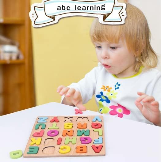Attmu Wooden Puzzles for Toddlers, 6 Pcs Alphabet Puzzle ABC Shape Number Animal Farm Puzzle, Learning Toys for Kids, Preschool Educational Activities Toddler Gift Toys for Girls Boys Christmas Easter