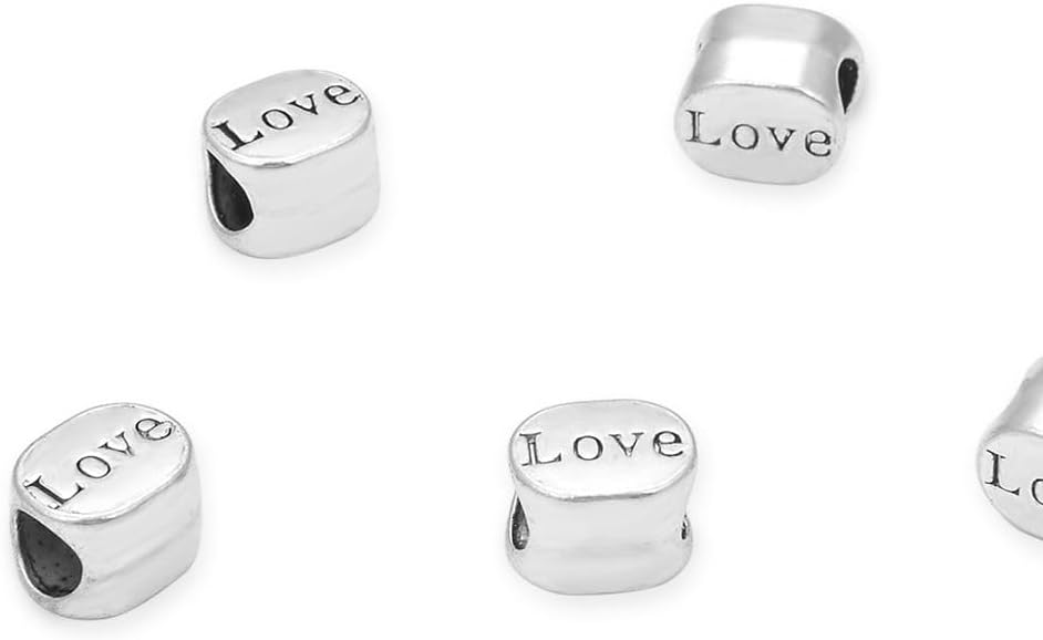 40pcs Live Love Laugh Large Hole Loose Beads (4.5mm Hole) Antique Silver Metal Spacer for DIY Craft Jewelry Making MEC-C9