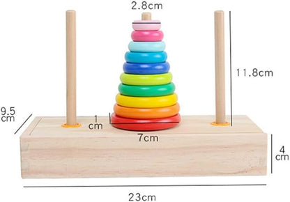 Montessori 10-Layer Rainbow Tower, Wooden Stacking Rings Toy for Toddlers