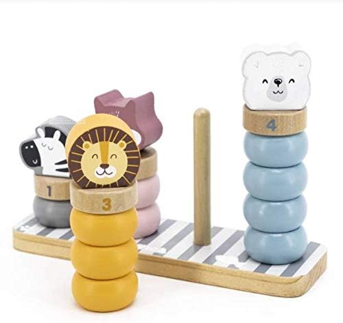 Geometric Wooden Animal Stacker, Stacking & Nesting Educational Stacking Tower with Rings and Animals for Toddlers