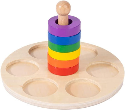 Adena Montessori Wooden Stacking and Sorting Ring,Wooden Rings on Peg,Colorful 5 Shapes on Curved Peg Horizontal Dowel Variation,Fine Motor Skills Development Toys for 1 2 3 Years Old Toddlers