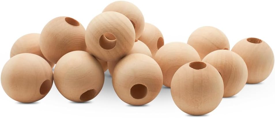 Large Wooden Beads for Crafts - Pack of 6 32mm 1-1/4 x 3/8 Inch Hole Large Wood Beads for Crafts withHoles for DIY | Round Wooden Balls for Crafts | Wood Beads for Jewelry Making | Woodpeckers