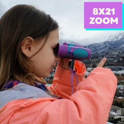 Kids Binoculars 8x21 Shockproof Green - Ages 3-12 with Case Neck Strap Compass Carabiner | High Resolution Optics for Bird Watching Camping Hiking | Birthday Gift Boys Girls