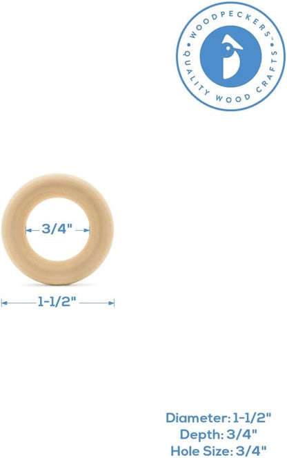 Wood Rings for Crafts 3 Inch, Pack of 5 Unfinished Wooden Rings for Macrame and Jewelry-Making, by Woodpeckers