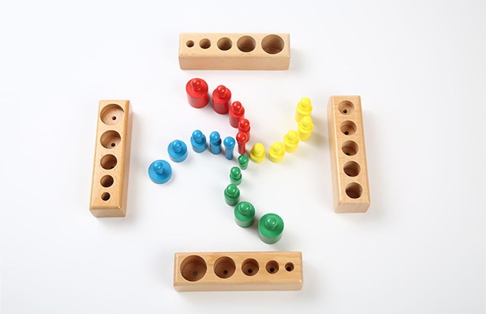 Montessori Colorful Socket Cylinders, Wooden Sensory Toy, Shape & Color Recognition