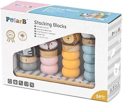 Geometric Wooden Animal Stacker, Stacking & Nesting Educational Stacking Tower with Rings and Animals for Toddlers