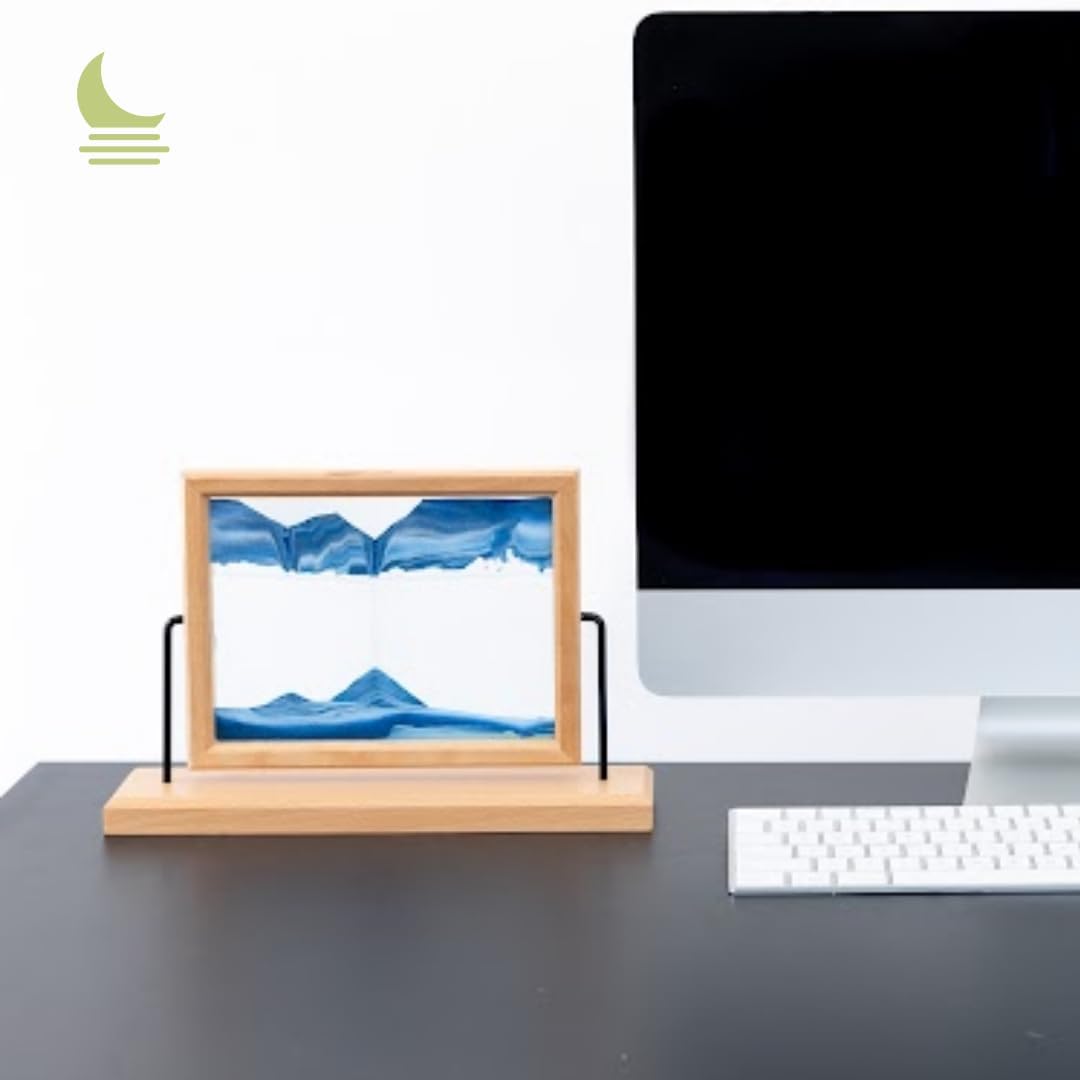 Moon Street Moving Sand Art Picture with Wooden Frame (360° Rotation) Customizable Flow Liquid Motion Sand Art - Glass and Sand Art - Relaxing Office and Home Decor - Increase Mindfulness and Zen