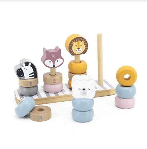 Geometric Wooden Animal Stacker, Stacking & Nesting Educational Stacking Tower with Rings and Animals for Toddlers