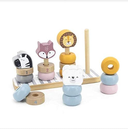 Geometric Wooden Animal Stacker, Stacking & Nesting Educational Stacking Tower with Rings and Animals for Toddlers