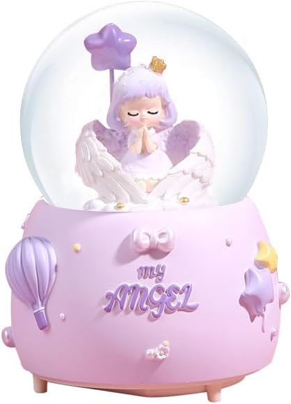 Angel Snow Globe, 80mm Musical Snow Globe with Color Changing LED Lights, Perfect Birthday for Daughter Wife Girlfriend Girls (Purple)