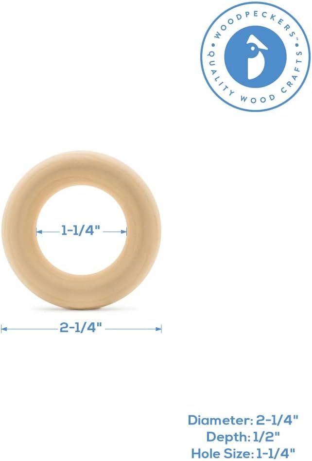 Wood Rings for Crafts 3 Inch, Pack of 5 Unfinished Wooden Rings for Macrame and Jewelry-Making, by Woodpeckers